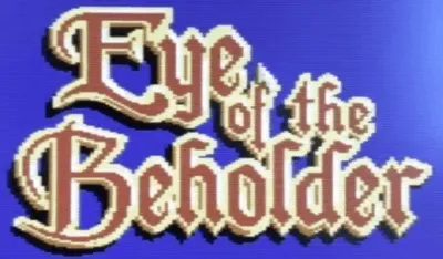 Schermata del titolo di Eye of the Beholder su sfondo blu.