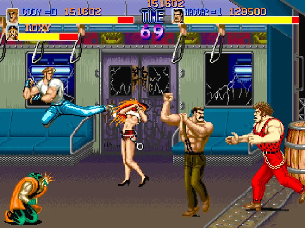  Cody and Haggar fight inside the subway in Final Fight for Sharp X68000.