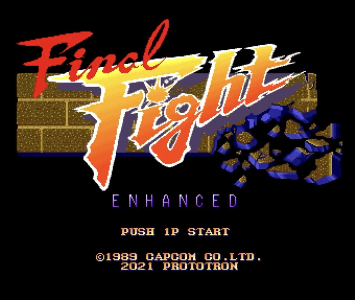 Schermata del titolo di Final Fight Enhanced con logo Capcom e Prototron.
