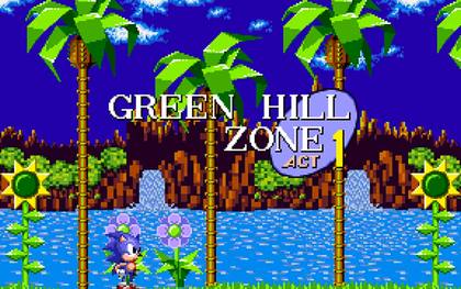 Sonic corre nella Green Hill Zone nella demo Aonic per Amiga 1200