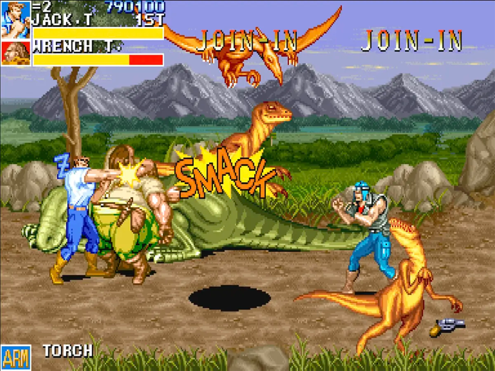 A fight scene with the SMACK onomatopoeia in Cadillacs and Dinosaurs