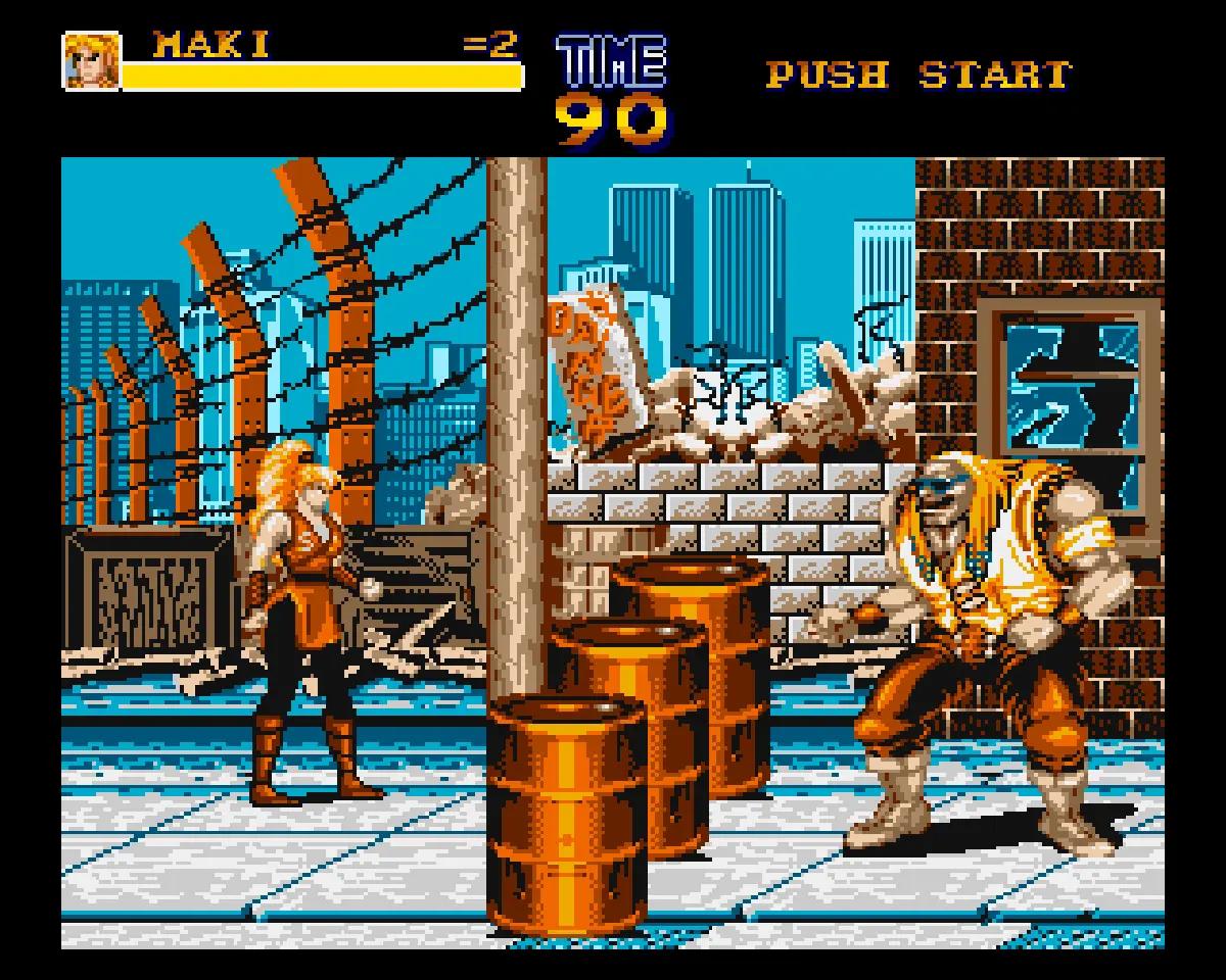 Screenshot from Final Fight: Enhanced for Amiga, the new homebrew version developed by Prototron.