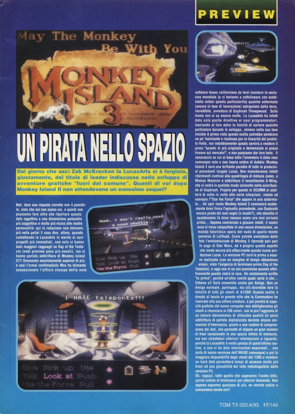 April 1993 page from The Games Machine featuring the fake Monkey Island 3 set in the Star Wars universe