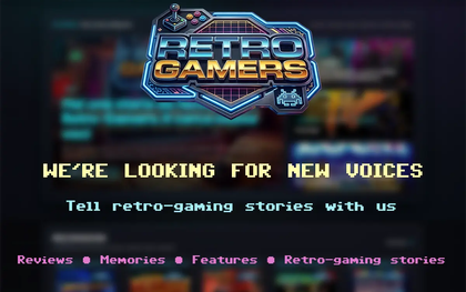 Retro-Gamers.it editorial illustration with computers, joystick, notebook and the text “We’re looking for new voices”.