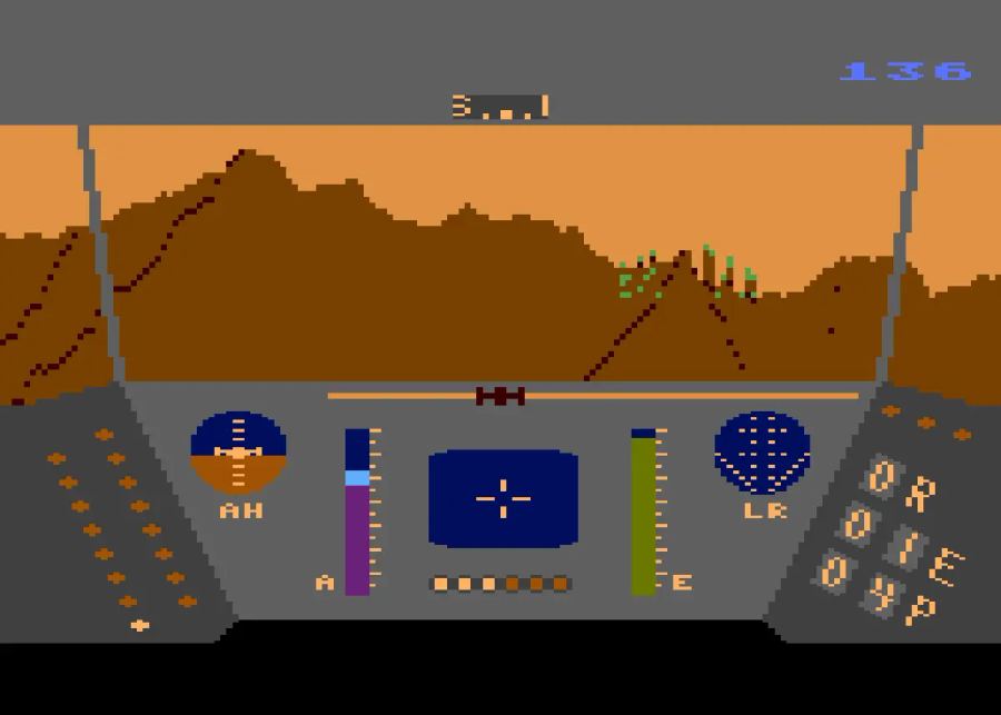 Cockpit view in Rescue on Fractalus!, one of the first Lucasfilm Games titles