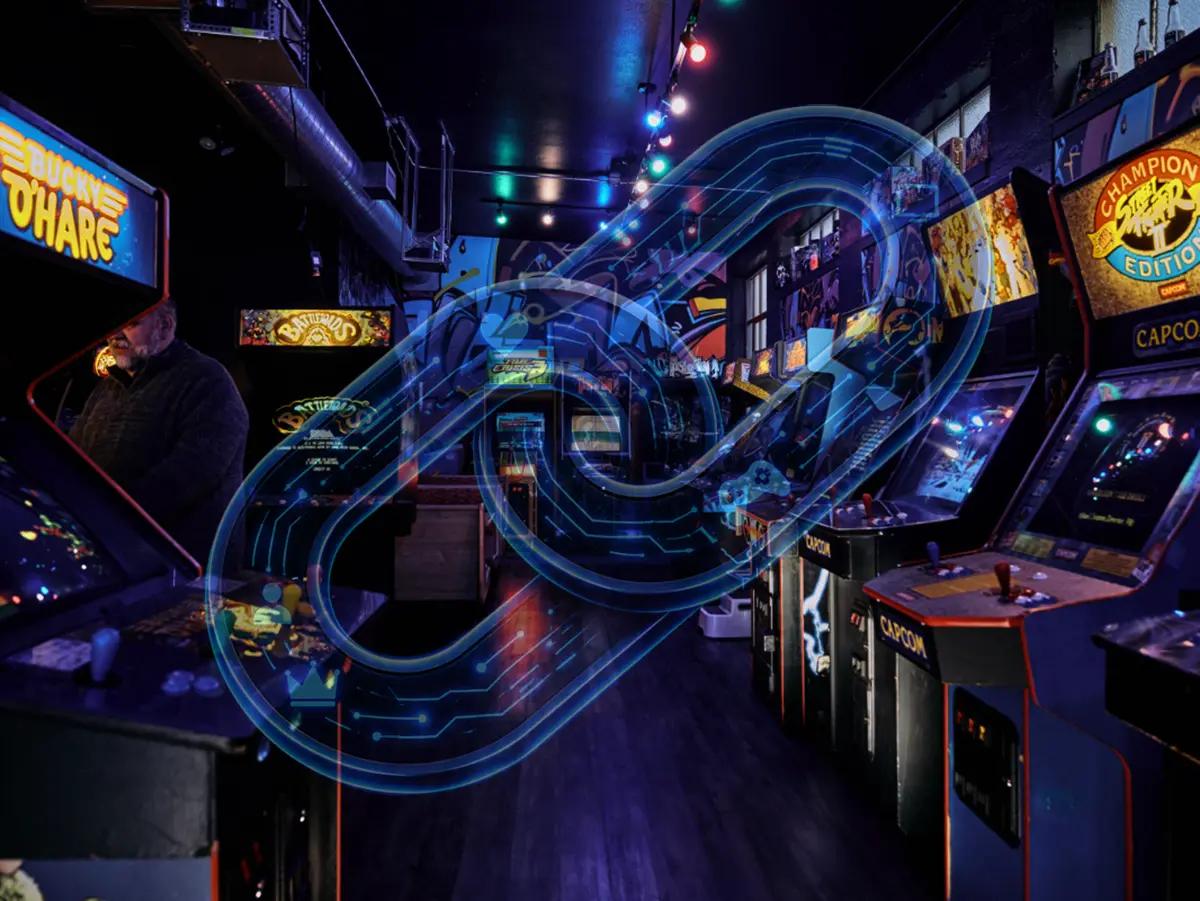 Retro arcade machines and TheGeekLink logo representing shared memories of classic video games.