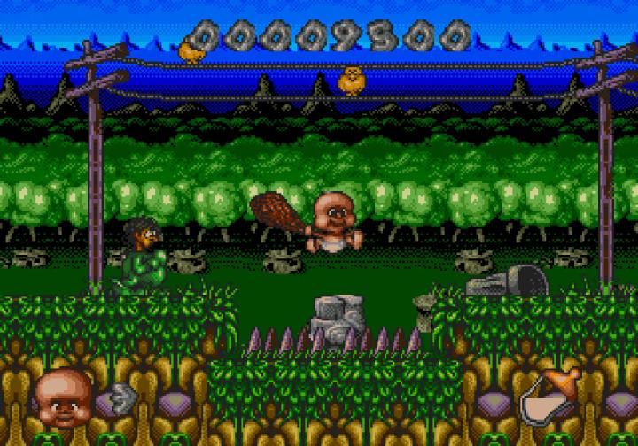 Schermata della versione Mega Drive di Chuck Rock II: Son of Chuck.