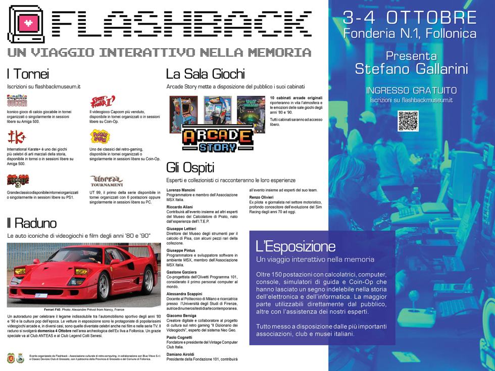 Locandina del programma Flashback, il viaggio interattivo nella memoria videoludica