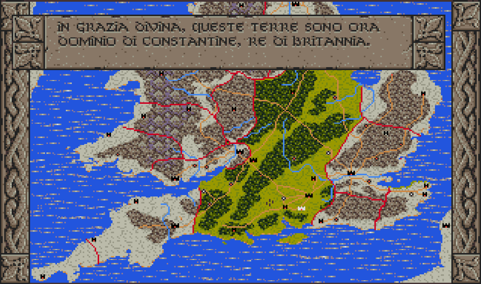 Mappa della Britannia in Spirit of Excalibur con testo introduttivo in italiano.