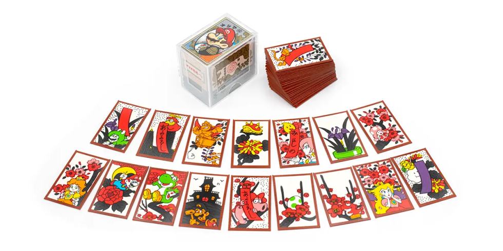 Carte hanafuda Nintendo a tema Super Mario disposte a ventaglio