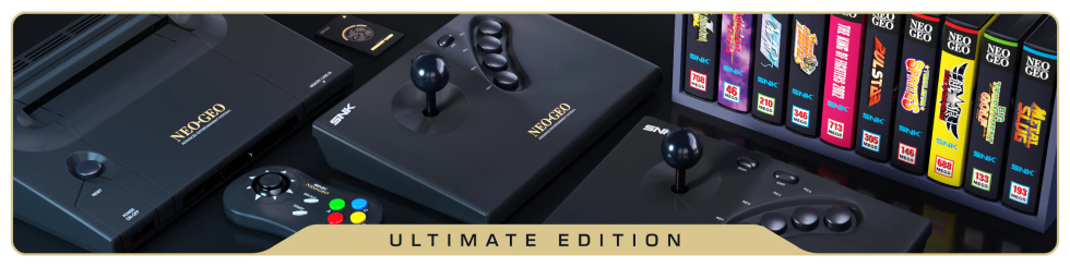 NEOGEO AES+ Ultimate Edition con console, arcade stick e cartucce fisiche