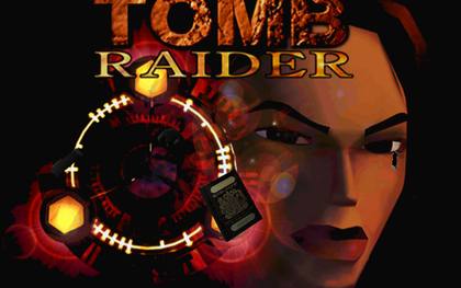 Schermata del titolo di Tomb Raider per PlayStation con Lara Croft.