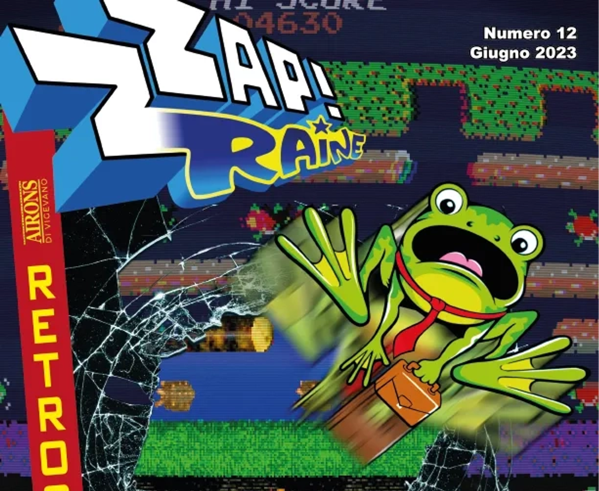 Copertina di Zzap!Raine 12 con rana e grafica arcade.