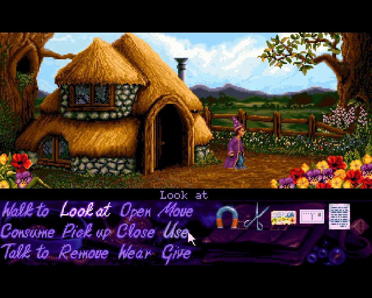 Simon the Sorcerer nella versione Amiga AGA, con fondali più colorati e un'interfaccia completamente ridisegnata.