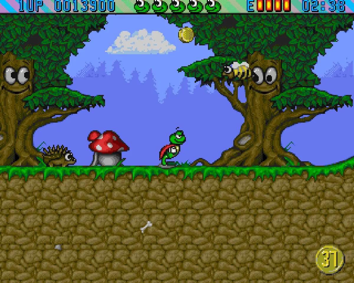 Superfrog su Amiga, platform Team17 con musiche in-game di Allister Brimble