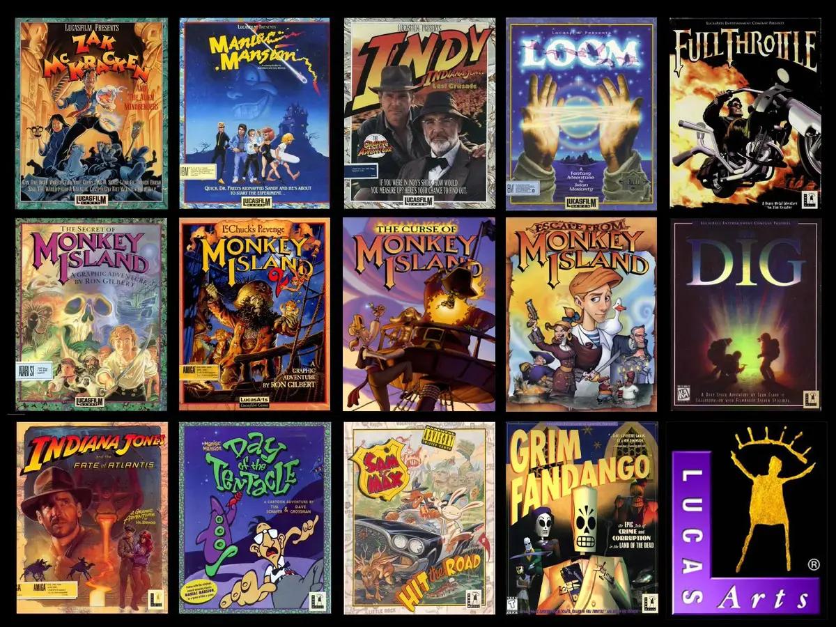 Collage delle copertine delle principali avventure Lucasfilm Games e LucasArts