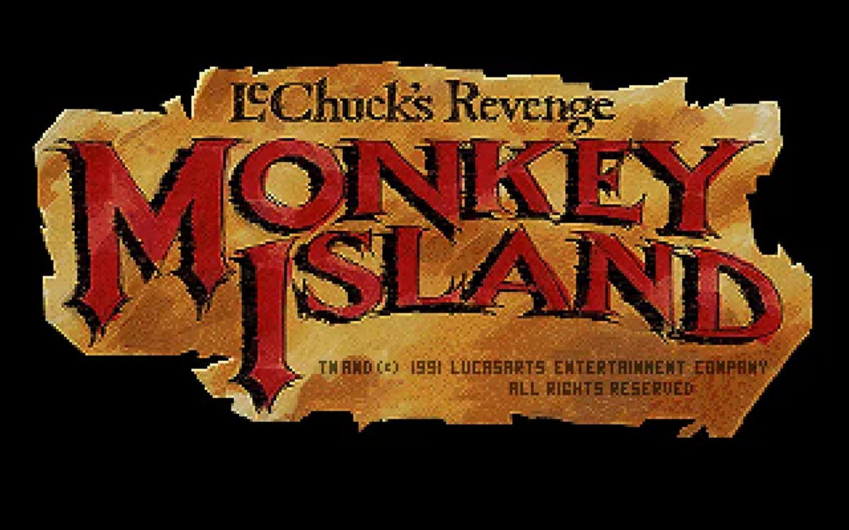 Schermata del titolo di Monkey Island 2: LeChuck’s Revenge su sfondo nero.