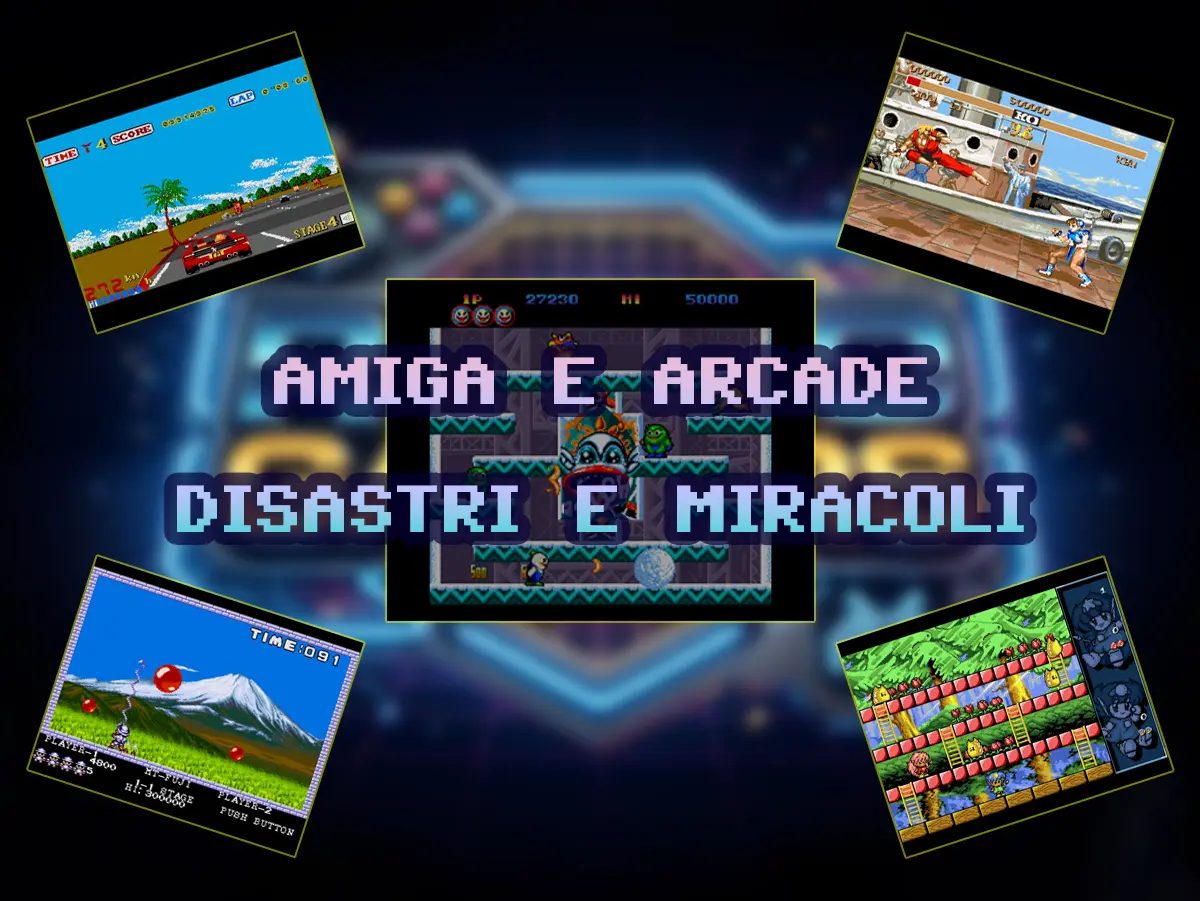 Cover grafica con screenshot di OutRun, Street Fighter II, Pang, Rainbow Islands e Snow Bros.