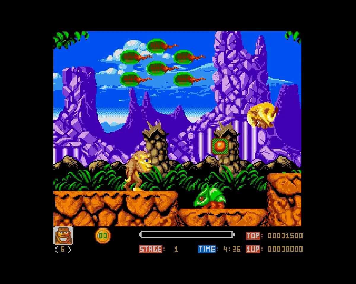 Toki su Amiga con il protagonista scimmiesco in uno scenario colorato e ricco di dettagli.