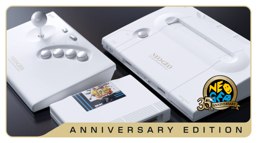 NEOGEO AES+ Anniversary Edition bianca con console, stick e cartuccia Metal Slug