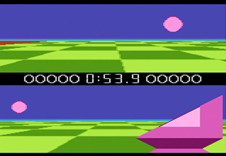 A match in Ballblazer, one of the first video games developed by Lucasfilm Games