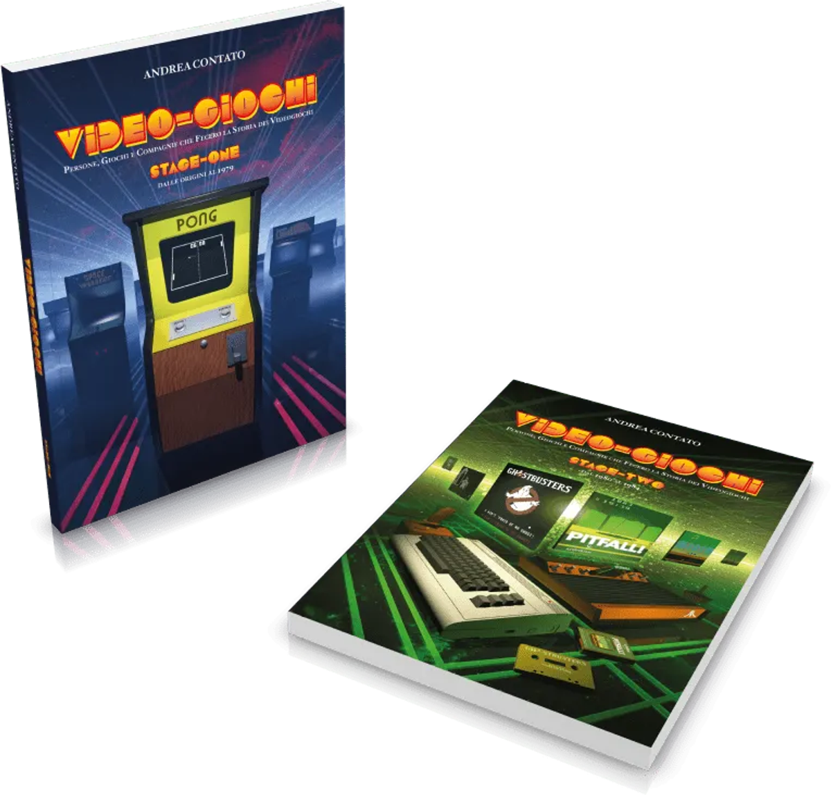 Due volumi Video-giochi Stage Two mostrati su sfondo nero.