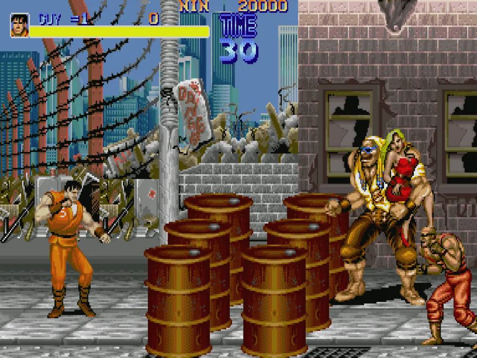 Guy fights members of the Mad Gear gang in the Sharp X68000 version of Final Fight.