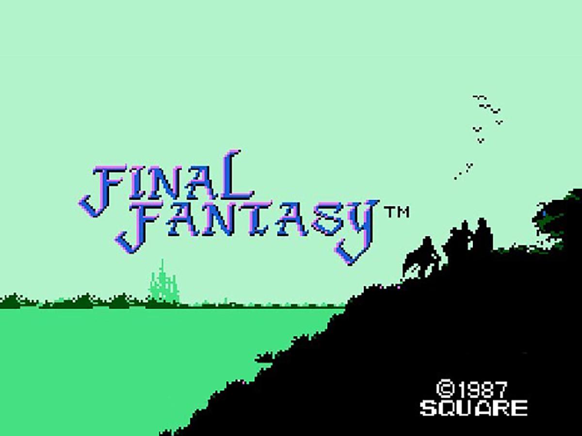 Schermata del titolo del primo Final Fantasy per Famicom, pubblicato da Square nel 1987
