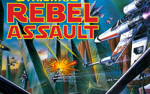 Illustrazione di copertina di Star Wars: Rebel Assault con caccia ribelli in combattimento sopra un canyon