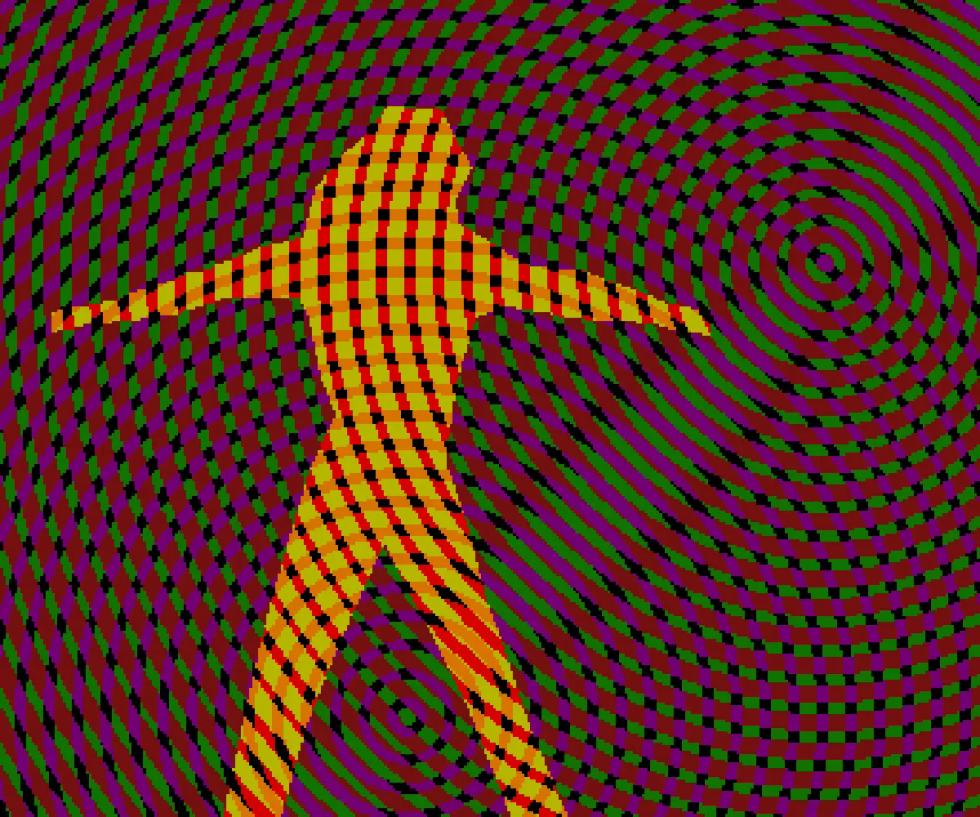 State of the Art by The Silents on Amiga, with a dancing silhouette over a psychedelic visual pattern.