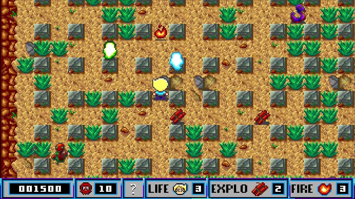 Gameplay di Kaboomania su Amiga in un livello desertico con nemici e ostacoli