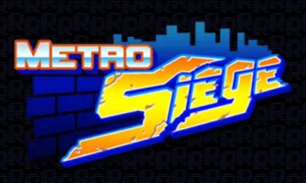 Logo di Metro Siege su sfondo blu con motivo urbano.