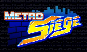 Logo di Metro Siege su sfondo blu con motivo urbano.