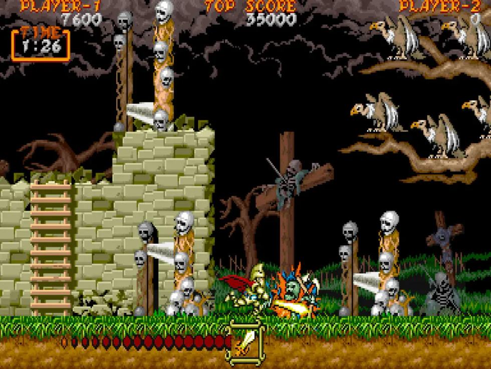 Ghouls 'n Ghosts arcade gameplay screenshot showing the classic action platformer.