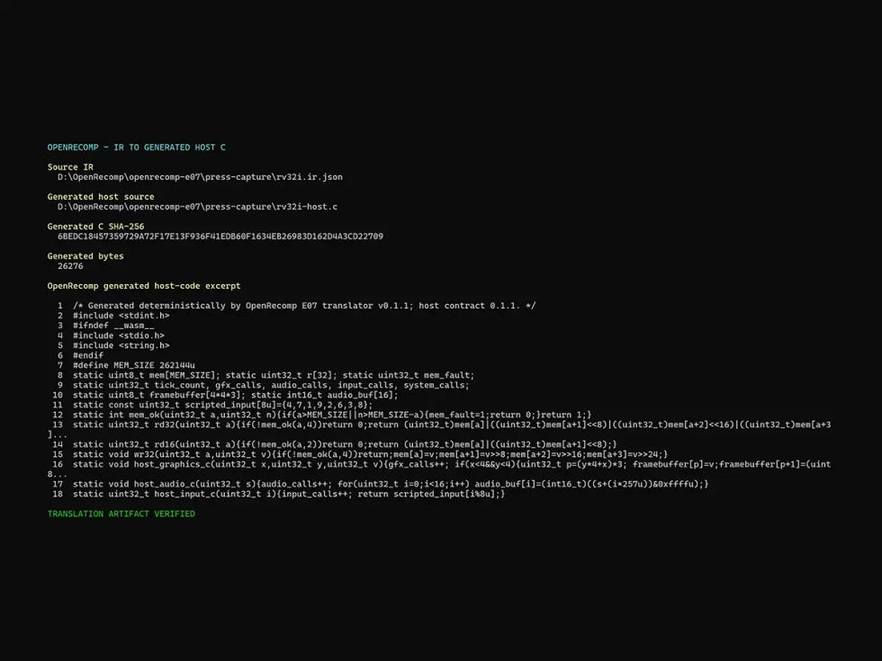 OpenRecomp genera codice C host dalla propria rappresentazione intermedia