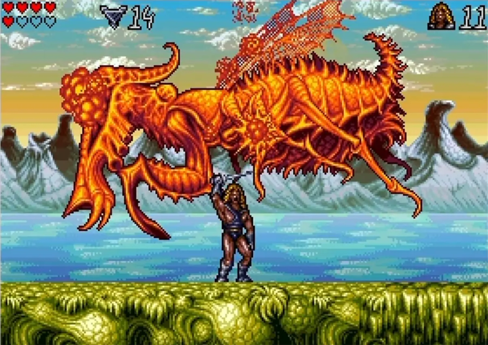 Valdyn affronta un grande boss in Lionheart per Amiga.