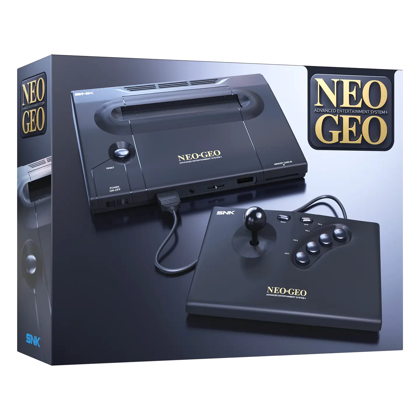 NEOGEO AES+ Original Edition con console nera e arcade stick ufficiale