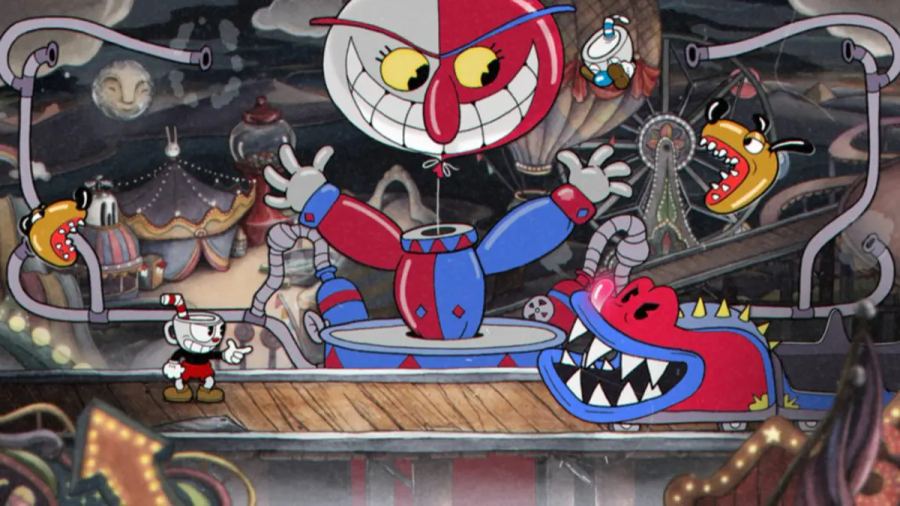 Cuphead e Mugman in uno scenario disegnato nello stile dei cartoon anni Trenta
