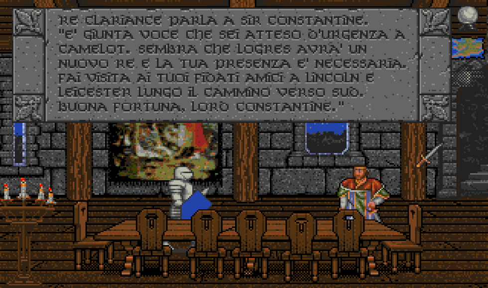 Dialogo in italiano in una taverna di Spirit of Excalibur per Amiga.