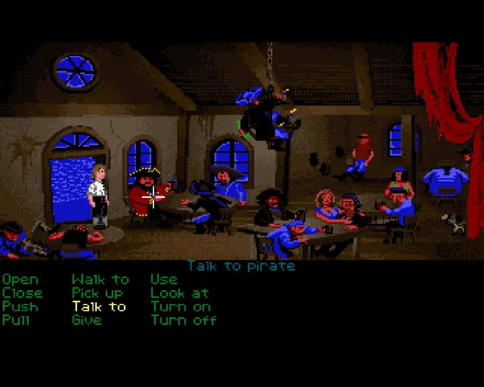 Guybrush Threepwood inside the Scumm Bar in The Secret of Monkey Island