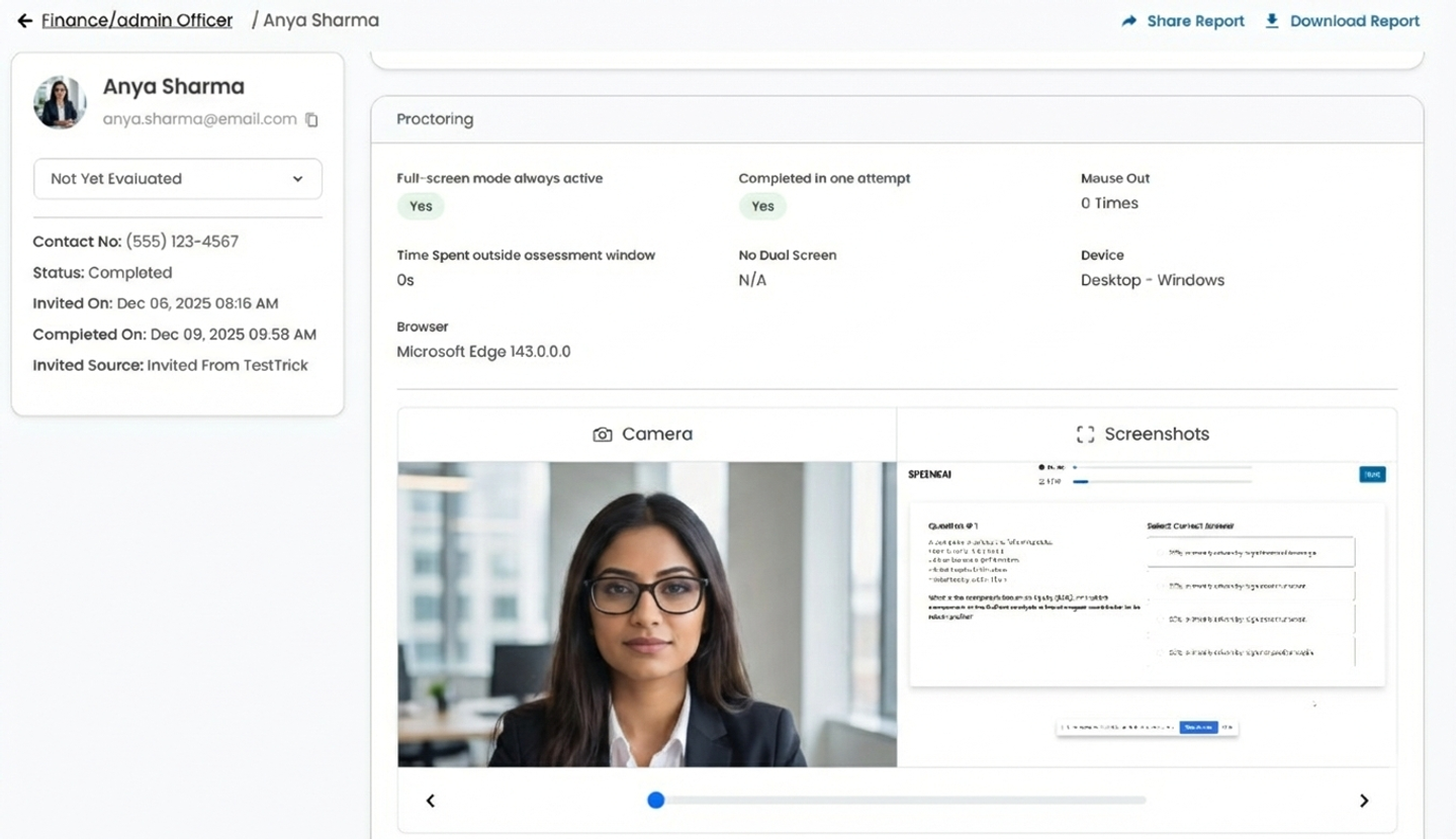 AI proctoring and integrity controls - TestTrick