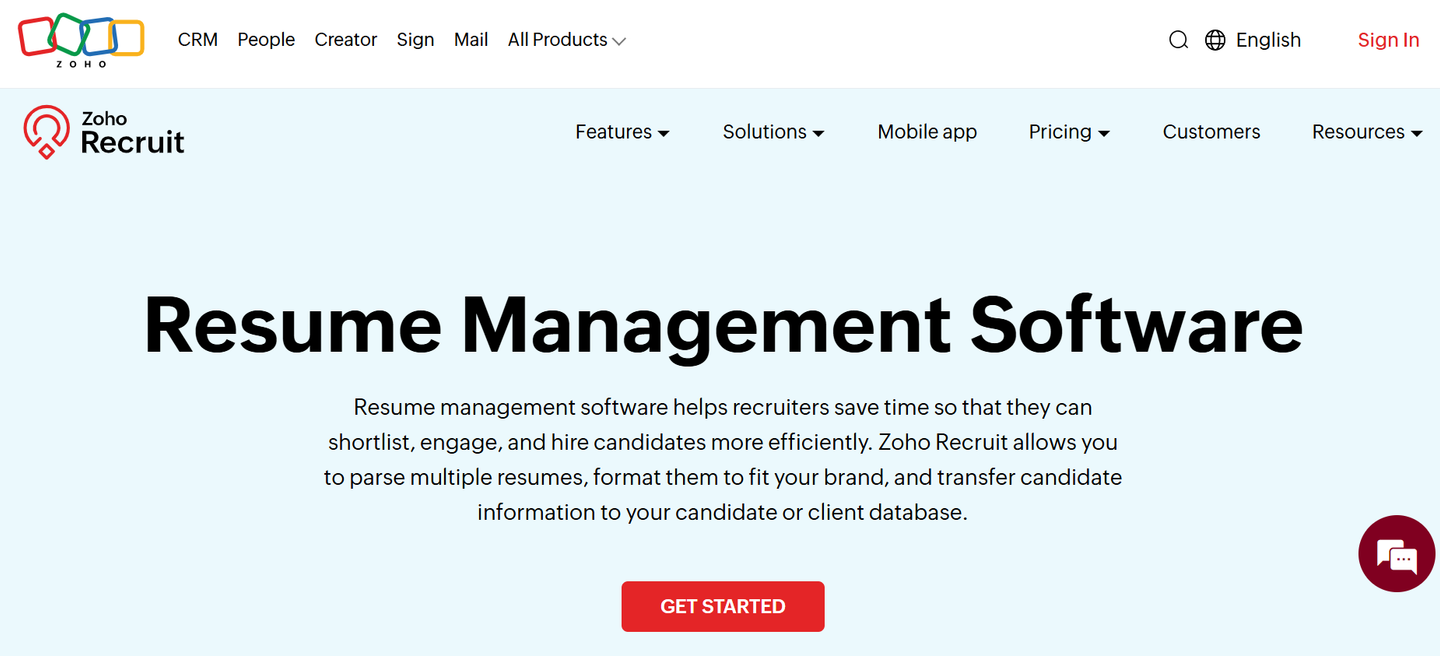 Zoho Recruit's website