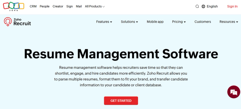 Zoho Recruit's website