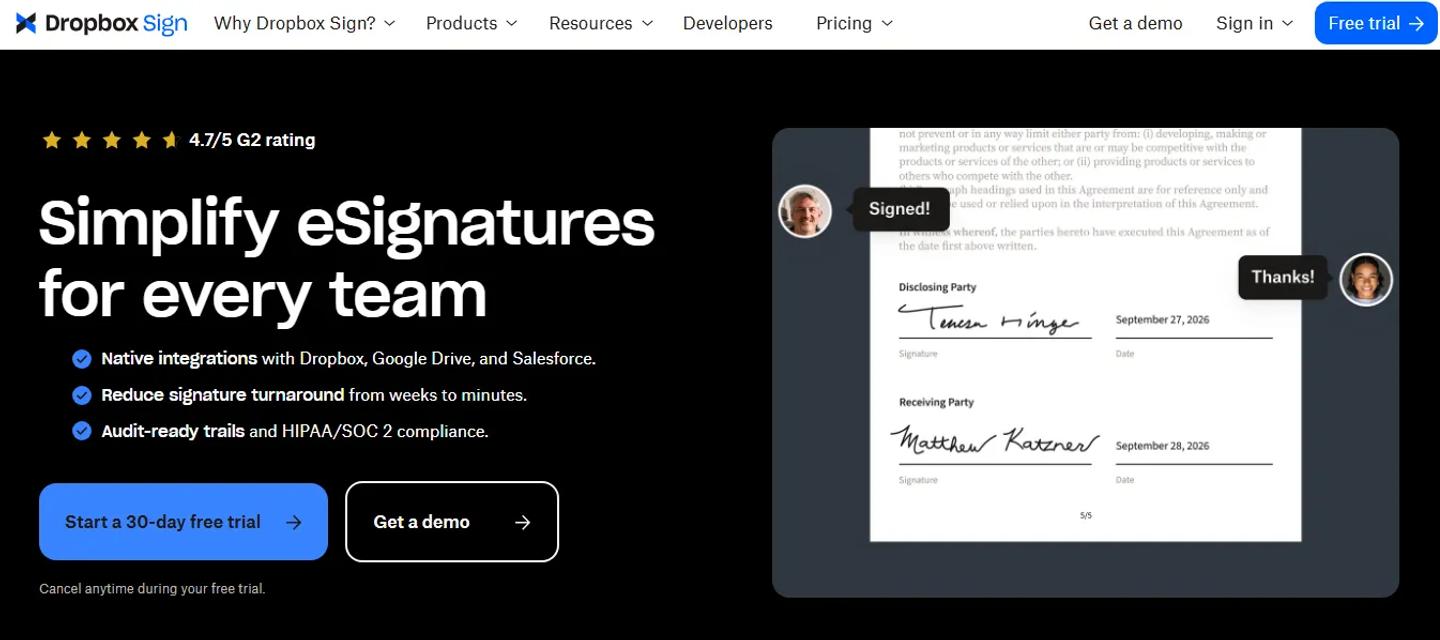 Dropbox Sign Homepage
