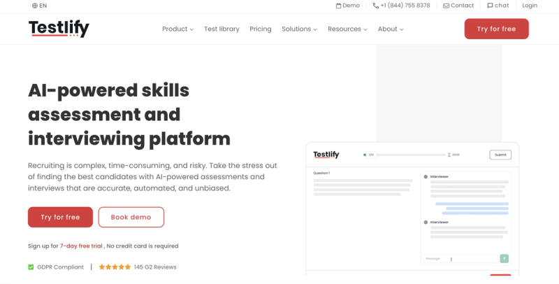 Testlify's website