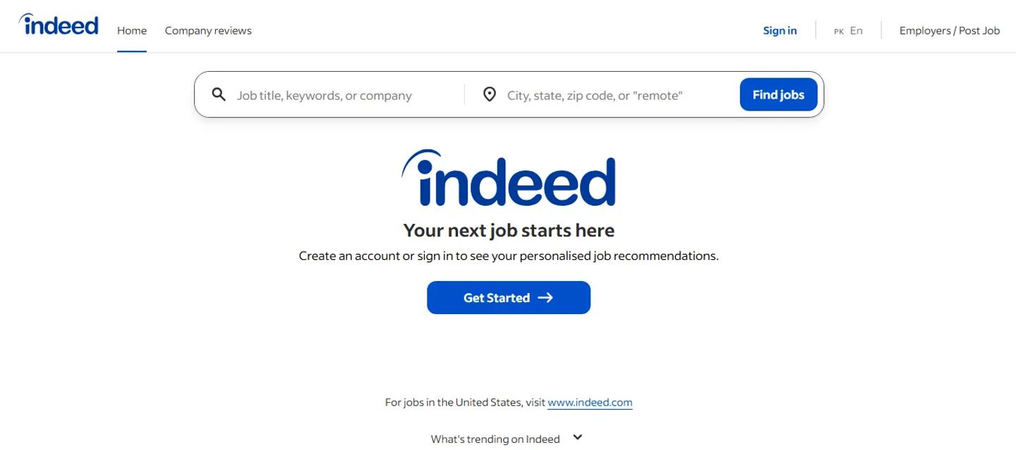 Indeed Homepage