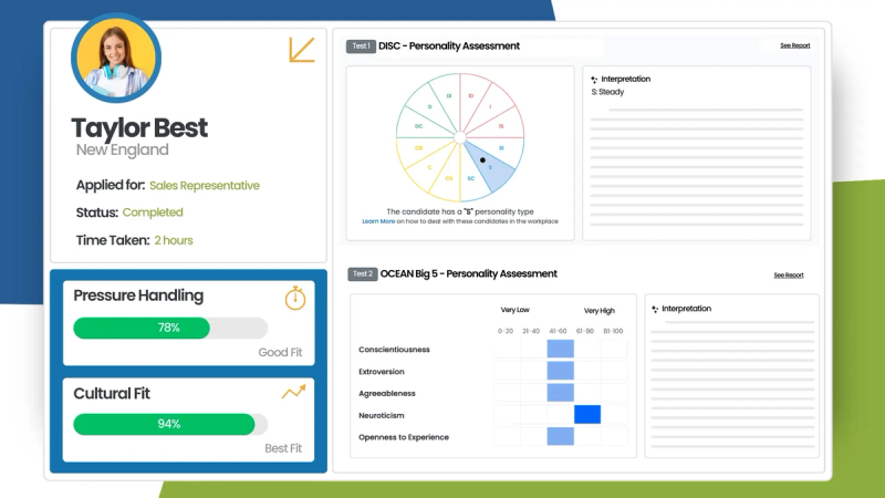 Personality assessments in TestTrick