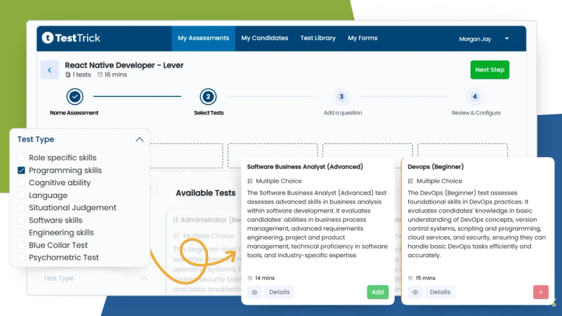 Skills Assessment tests in TestTrick