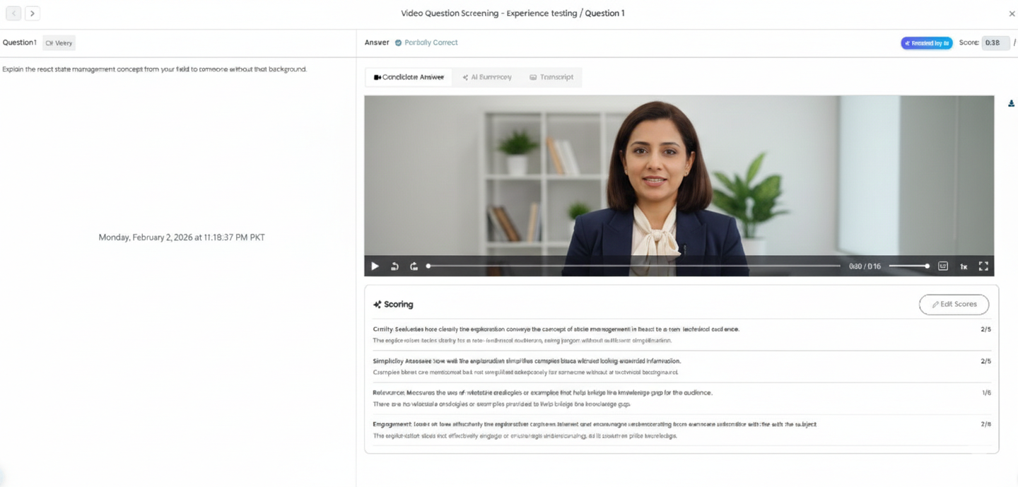 Asynchronous video interviews with transcripts and highlights