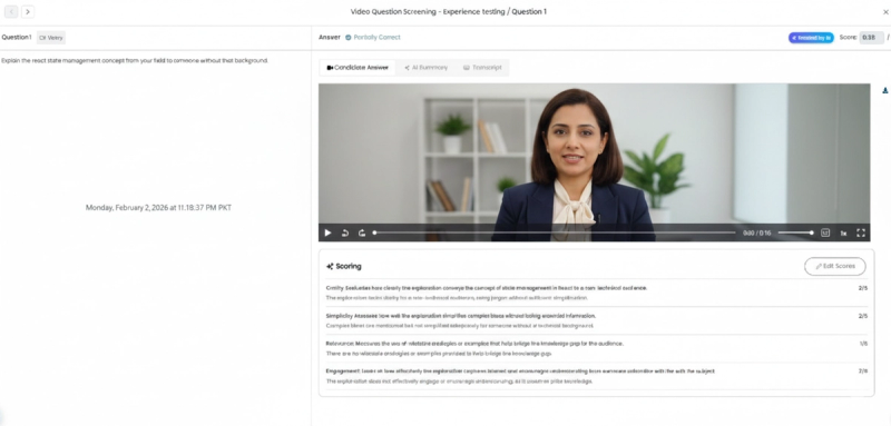 Asynchronous video interviews with transcripts and highlights